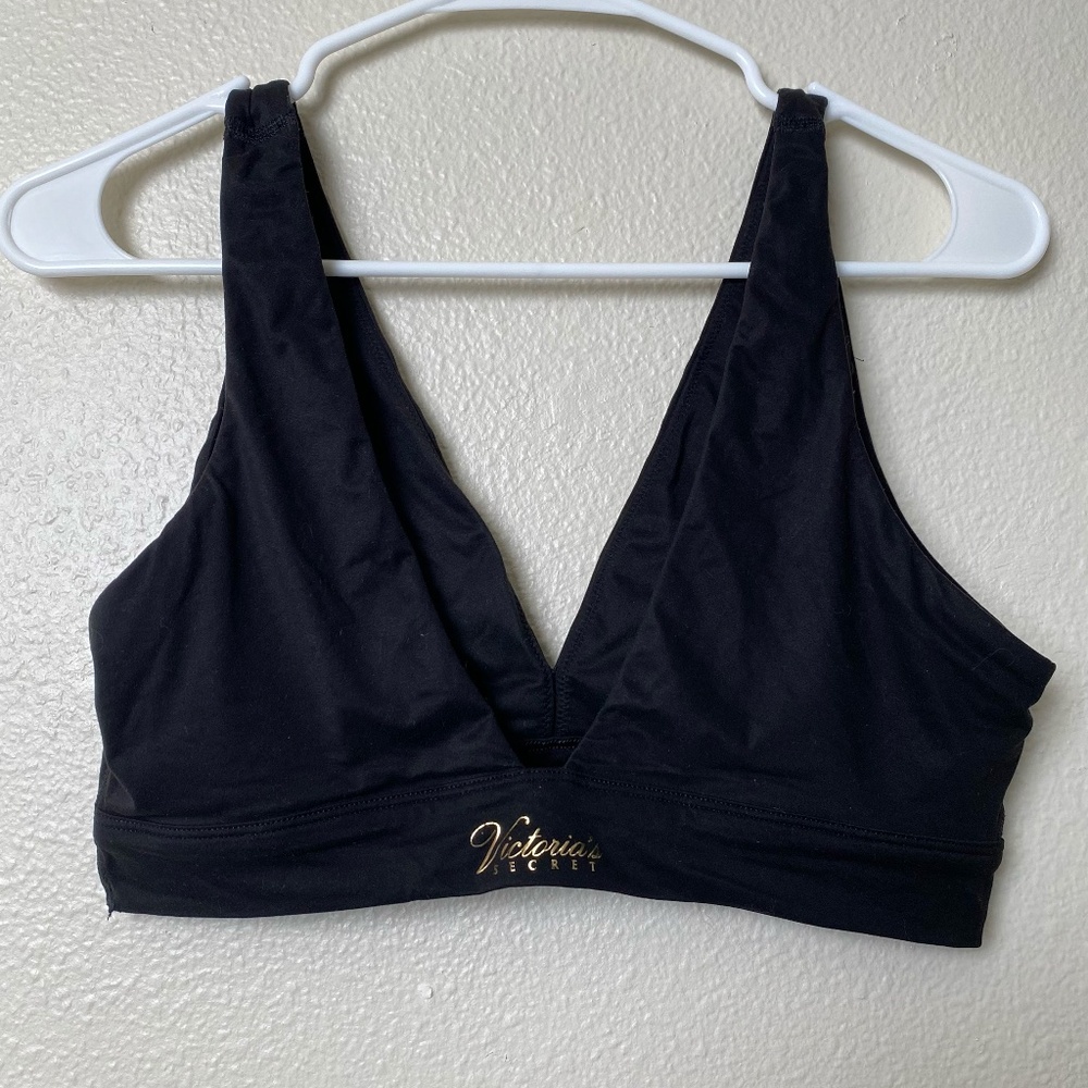 Victorias Secret Deep V Black Plunge Lounge Bra Soft Unlined Size XL